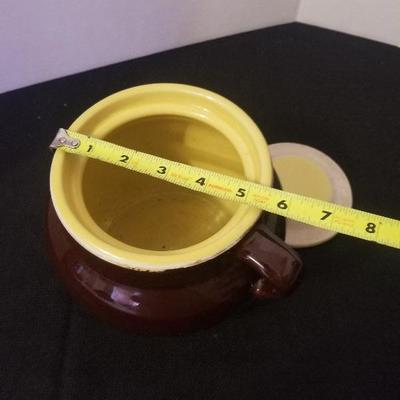 Antique Stoneware Hall 762? or 782 Bean Pot Brown Yellow Lid No Chips - #37-A