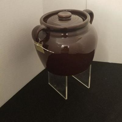 Antique USA Stoneware Bean Pot With Lid NICE - #36-A