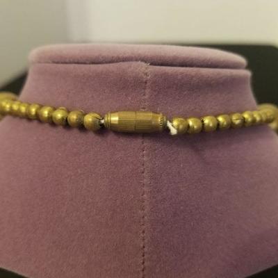 Vintage Brass & Wood Bead Necklace - #119-A