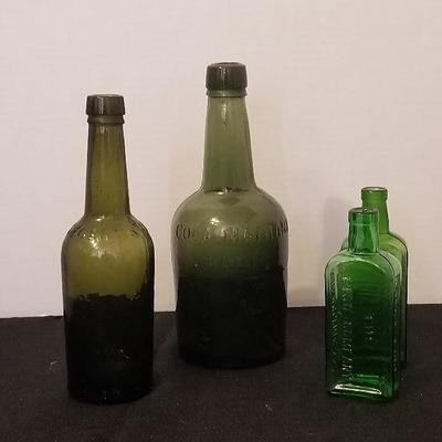Lot Of 4 Antique/Vintage Green Bottles - #94-A
