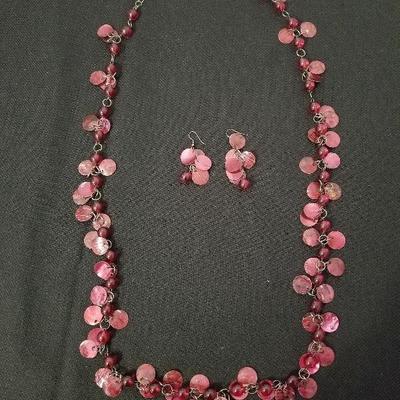 Red Colored Long Necklace & Matching Earrings Costume jewelry - #117-A