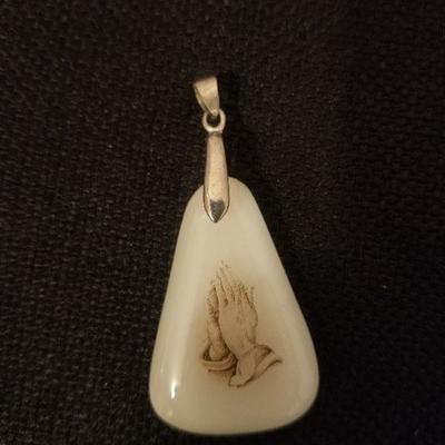 Vintage Glass & 18K Gold Plated Praying Hands Pendant - #124-A