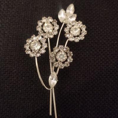 Vintage Rhinestone Broach Flowers NICE - No Stamp - #125-A