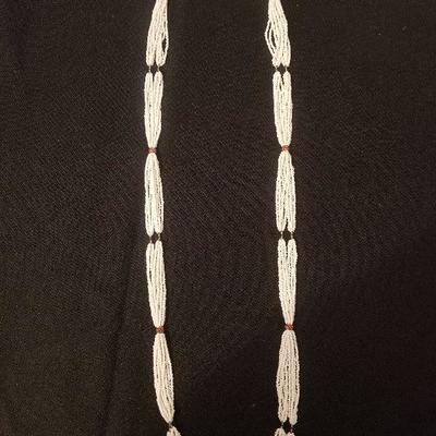 Vintage Hand Beaded White Necklace Shells? - #121-A