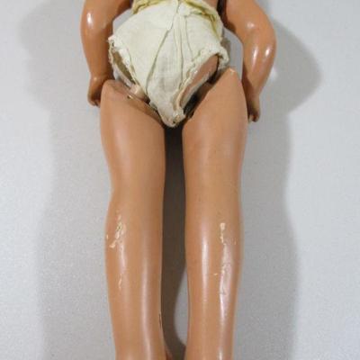 Late 1900.s Metal Head and Wood Body Doll 16 1/2" tall 