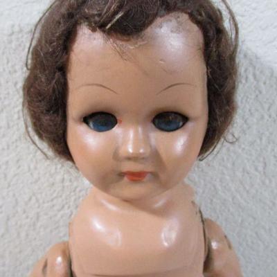 Late 1900.s Metal Head and Wood Body Doll 16 1/2" tall 