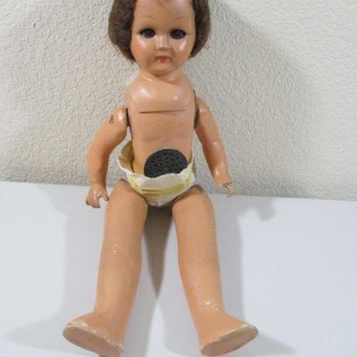 Late 1900.s Metal Head and Wood Body Doll 16 1/2" tall 