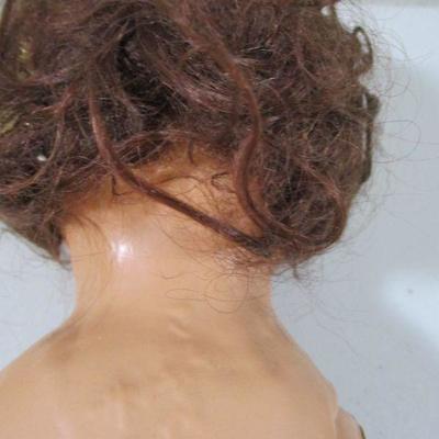 Late 1900.s Metal Head and Wood Body Doll 16 1/2" tall 