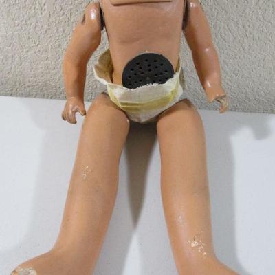 Late 1900.s Metal Head and Wood Body Doll 16 1/2" tall 