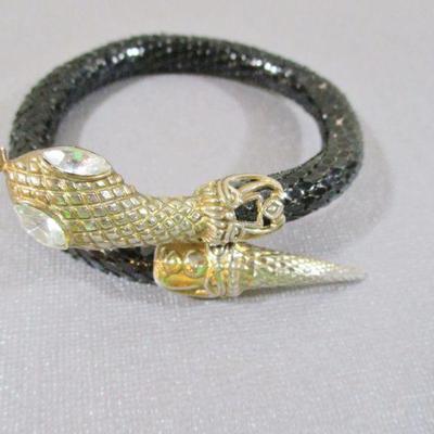 Vintage Rhinestone Snake Bracelet Black with Clear Rhinestone Eyes 