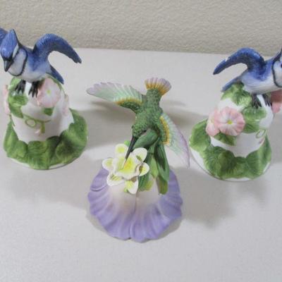 Lot of 3 Avon Collectible Blue Birds and Hummingbird Bells Signed 