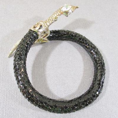 Vintage Rhinestone Snake Bracelet Black with Clear Rhinestone Eyes 