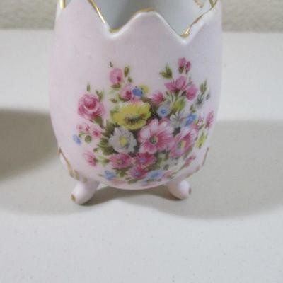 Antique/Vintage Porcelain lot of two Eggs Signed 4" Tall Pink Roses
