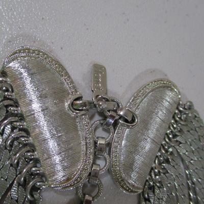 Vintage Silver Monet Multistrand 9-10" Drop Cleavage Choker/ Necklace 