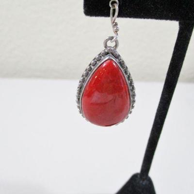 Sterling 925 Red Turquoise Tear Dangle AF Design Earrings 