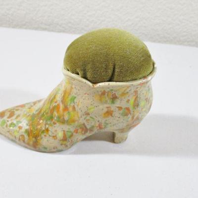 Antique/Vintage Pin Cushion Shoe 3" Porcelain 