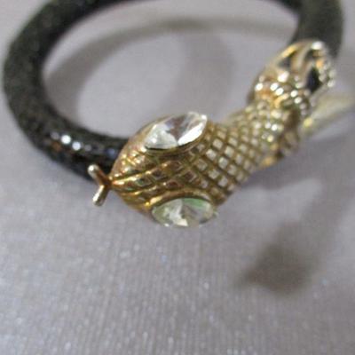 Vintage Rhinestone Snake Bracelet Black with Clear Rhinestone Eyes 