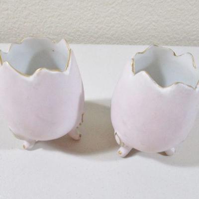 Antique/Vintage Porcelain lot of two Eggs Signed 4" Tall Pink Roses