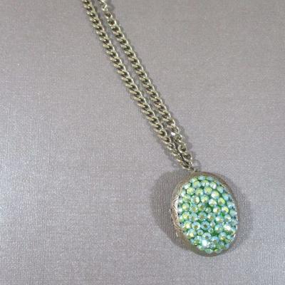 Vintage Tarina Chunky Chain  Locket Choker/ Necklace 10" Blue Crystal Rhinestone