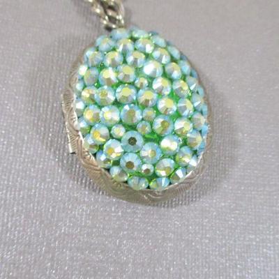 Vintage Tarina Chunky Chain  Locket Choker/ Necklace 10" Blue Crystal Rhinestone