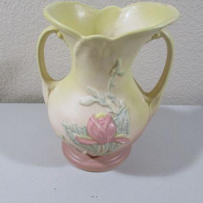 Hull Double Handle Pink Rose Vase Pitcher 9"