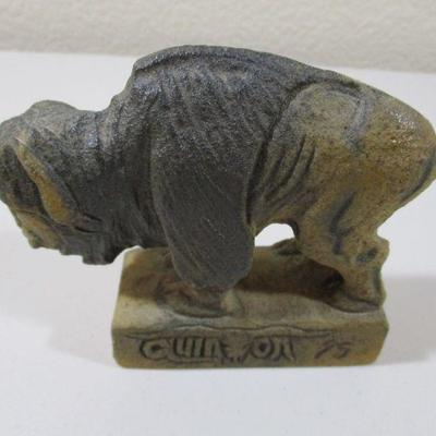 Quinton 1995 Buffalo Stone Statue signed 4" 