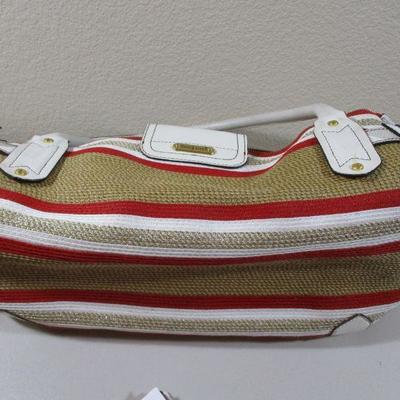 Eric Javitz Bag Red white and Beige Large  17x7x11 1/2 