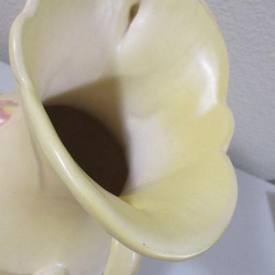 Hull Double Handle Pink Rose Vase Pitcher 9"