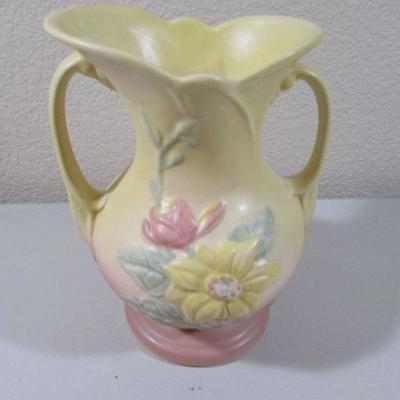 Hull Double Handle Pink Rose Vase Pitcher 9"