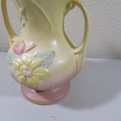 Hull Double Handle Pink Rose Vase Pitcher 9"