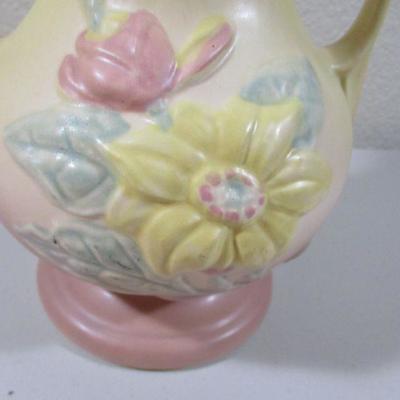 Hull Double Handle Pink Rose Vase Pitcher 9"
