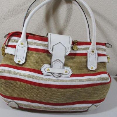Eric Javitz Bag Red white and Beige Large  17x7x11 1/2 
