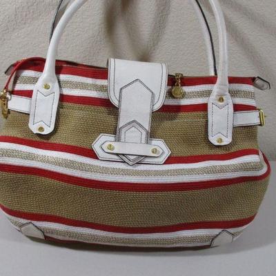 Eric Javitz Bag Red white and Beige Large  17x7x11 1/2 