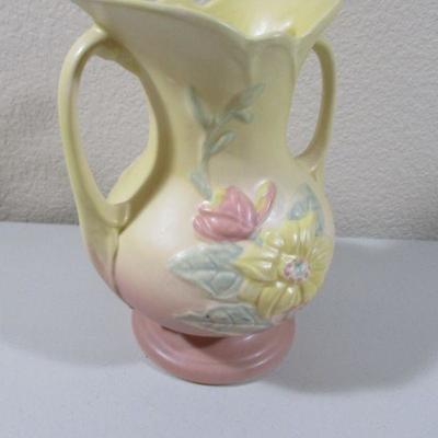 Hull Double Handle Pink Rose Vase Pitcher 9"
