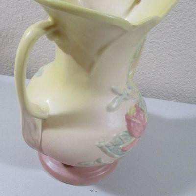 Hull Double Handle Pink Rose Vase Pitcher 9"