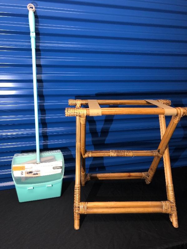Sweep Rack Folding Luggage Rack & Upright Sweep Set w/Cover | EstateSales.org