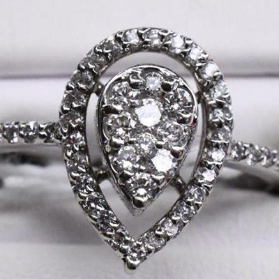 14K White Gold Genuine Natural Diamond Engagement Ring