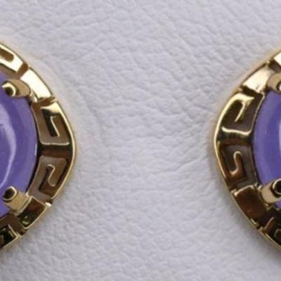 14K Yellow Gold Lavender Jade Earrings - New