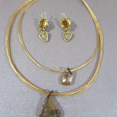 Vintage Chico Multistarnd Ckoker Necklace with Dangle Earrings Rhinestone 
