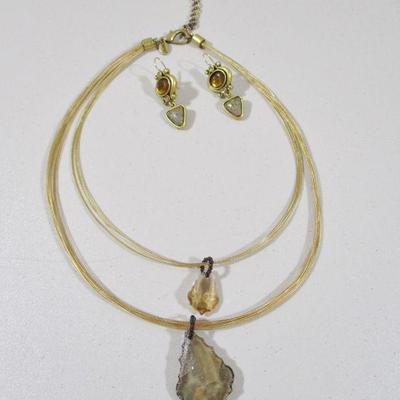 Vintage Chico Multistarnd Ckoker Necklace with Dangle Earrings Rhinestone 