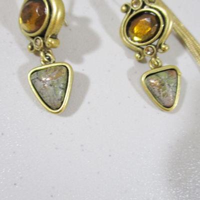 Vintage Chico Multistarnd Ckoker Necklace with Dangle Earrings Rhinestone 