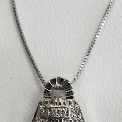 14K White Gold Natural Diamond Purse Necklace