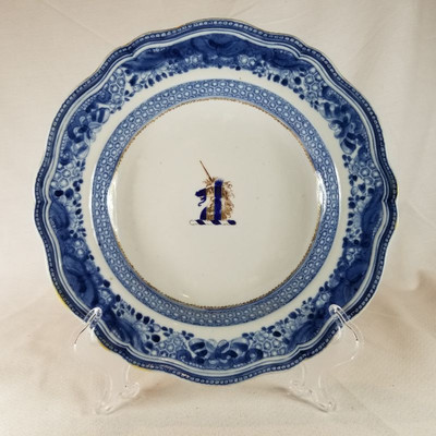Unicorn Design Antique Flow Blue Plate