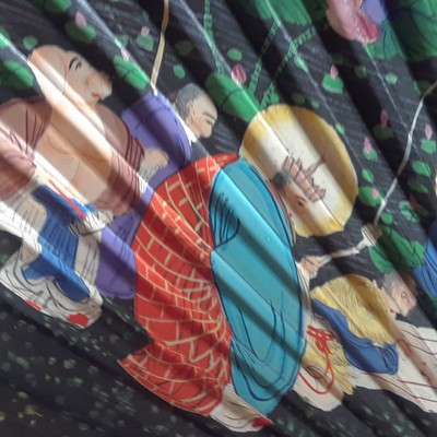 Large Oriental Hand-Painted Fan