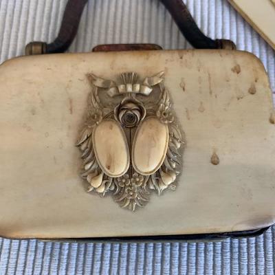 Antique late 1800â€™s (?) Bone Coin Purse and Fan