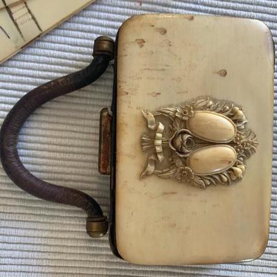 Antique late 1800â€™s (?) Bone Coin Purse and Fan