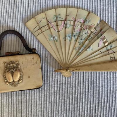 Antique late 1800â€™s (?) Bone Coin Purse and Fan