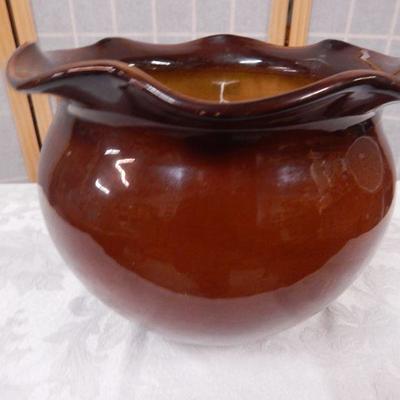 Hand Painted Louwelsa Weller Brown Floral 9" Wavy Edge Flower Pot