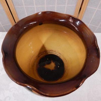Hand Painted Louwelsa Weller Brown Floral 9" Wavy Edge Flower Pot