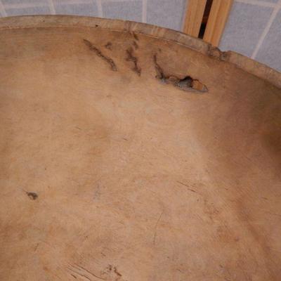 Primitive Wood Dough Bowl - 17-1/2" W x 6" H - Antique Patina & Use Markings 